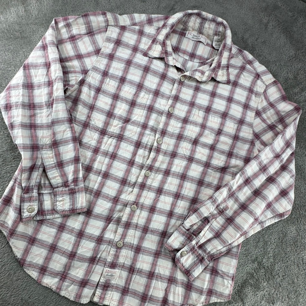 Levi Strauss Signature Shirt Mens Large‎ L White Burgundy Plaid Classic Fit Good